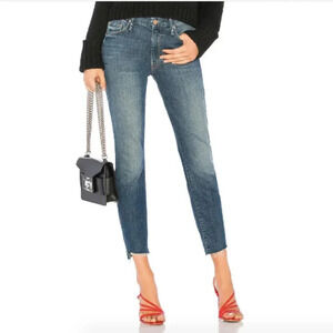 Mother The  Looker Ankle Step Fray Dark Wash 27